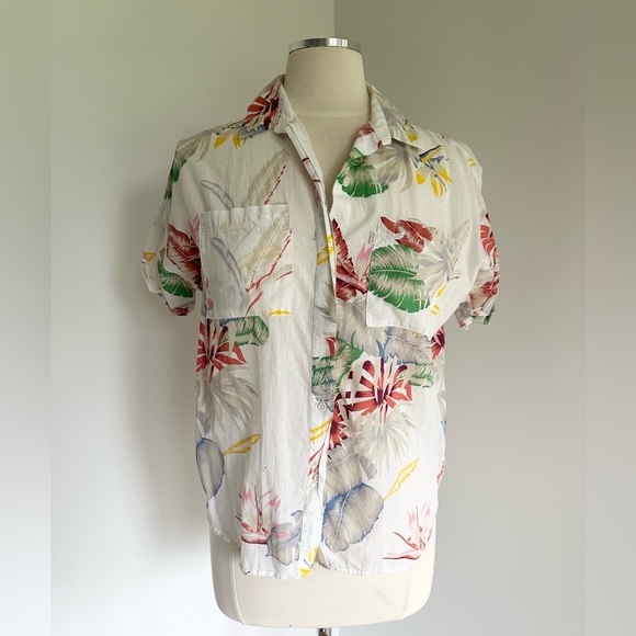Levi’s Hawaiian/Tropical Print Button Up Cotton Stretch Blouse - Picture 2 of 6